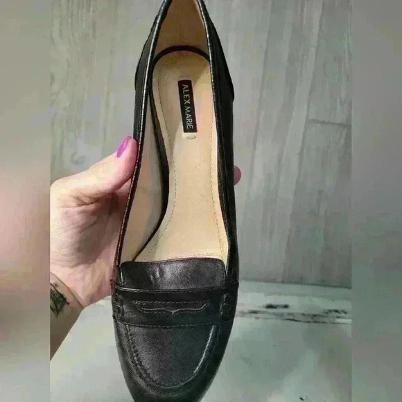 Alex Marie Black Leather Loafers Block Heel Size 8M - Picture 9 of 12